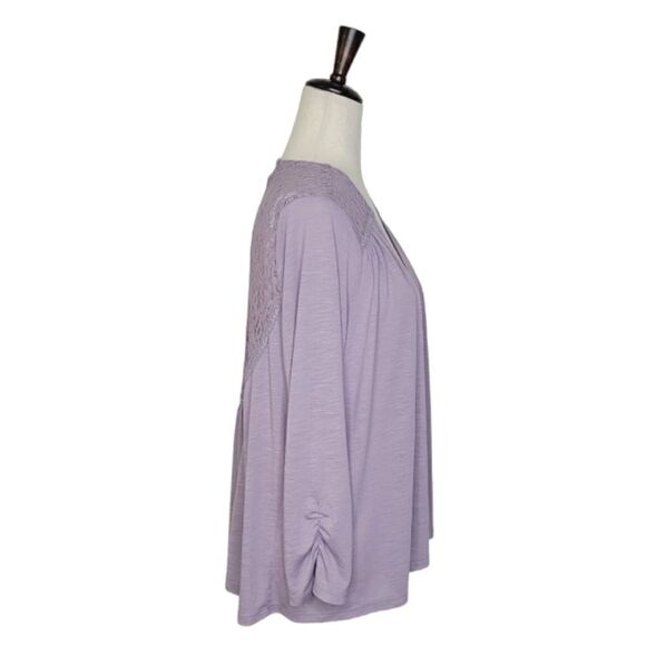 Maurices Heathered Purple Lace Detail Ruched Sleeve Open Sweater Size XL - Picture 3 of 9
